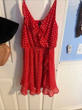 Divided Red and White Polka Dot Ruffle Sundress